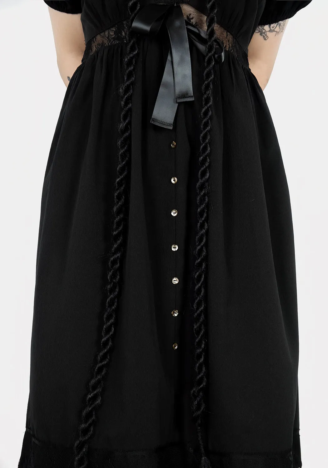 Breeze Move Host Smile Mortuary Lace Button Up Midi Dress