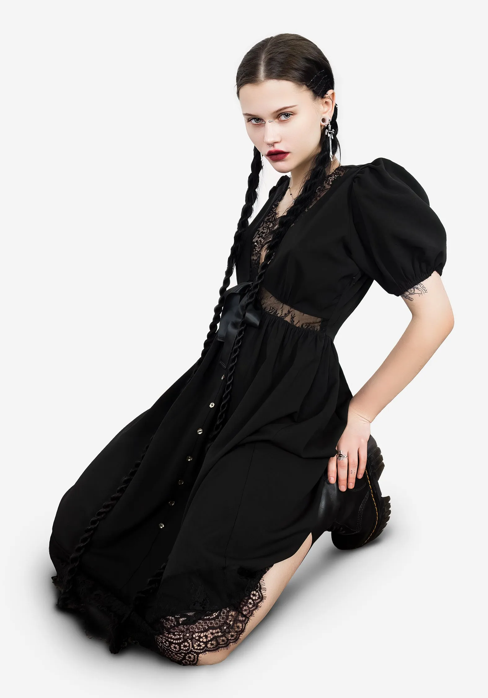 Mortuary Lace Button Up Midi Dress Hill Top Feminine stylish midi