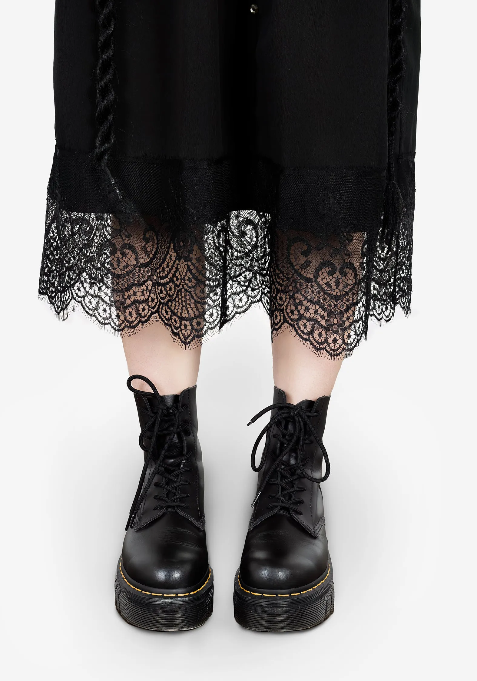 Season Flow Parisian Touch Mortuary Lace Button Up Midi Dress