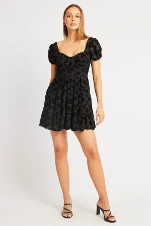Black Fit And Flare Dress Mini Burn Out Chic Silhouette Shine Star