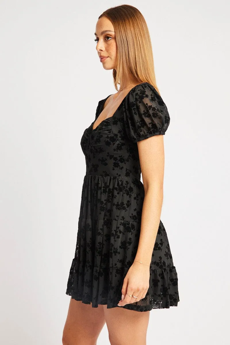 Black Fit And Flare Dress Mini Burn Out Spice Core Pop Soft
