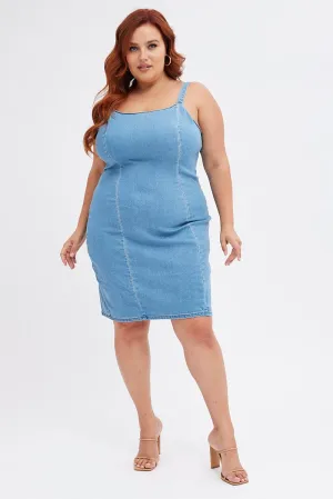 Charming Vibe Blue Shoestring Strap Fitted Stretch Denim Mini Dress