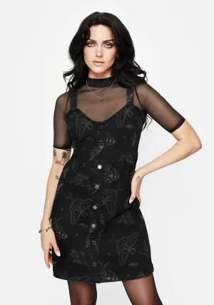 Callopistria Moth Print Denim Mini Apron Dress Vibrant color