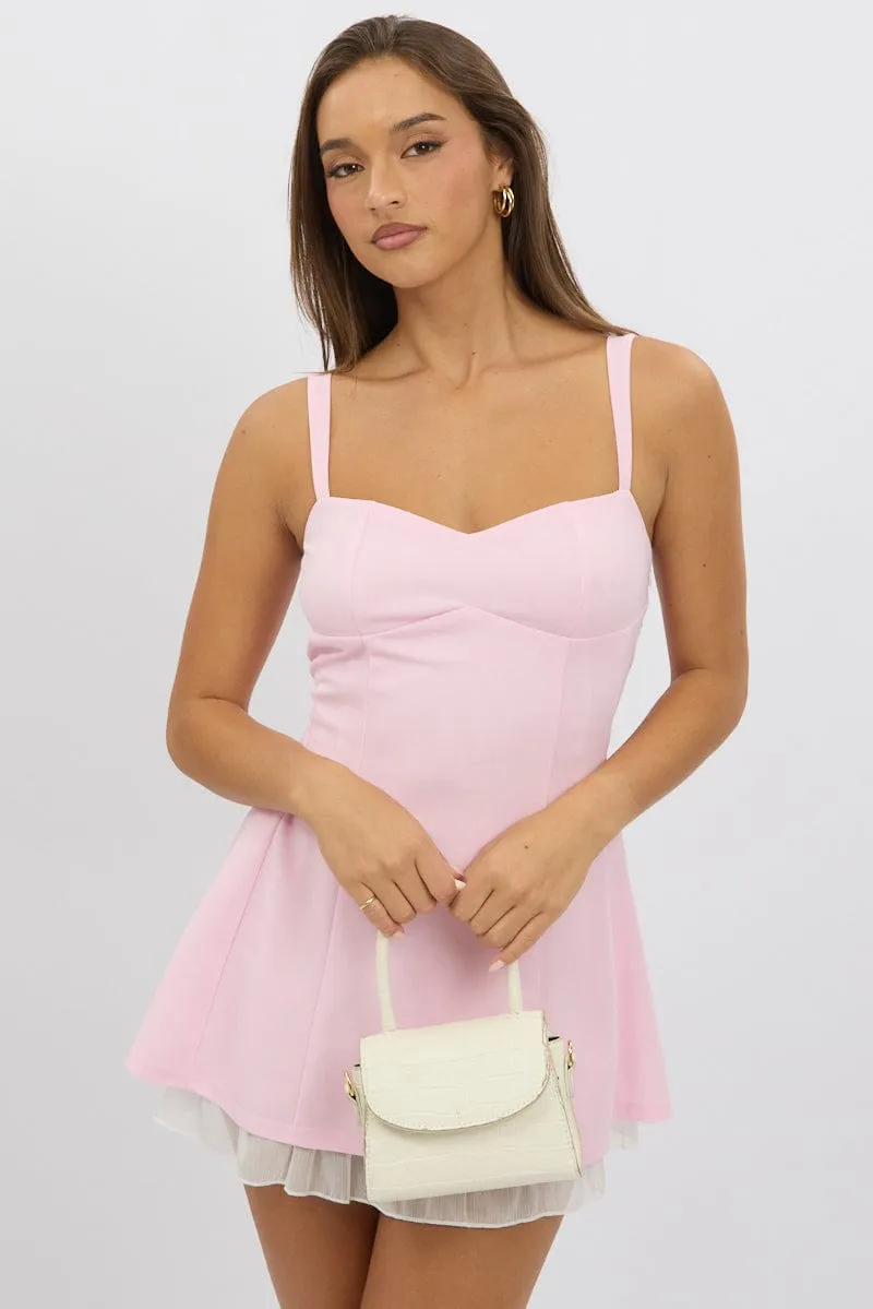 Pink Fit And Flare Dress Mini Youthful Look