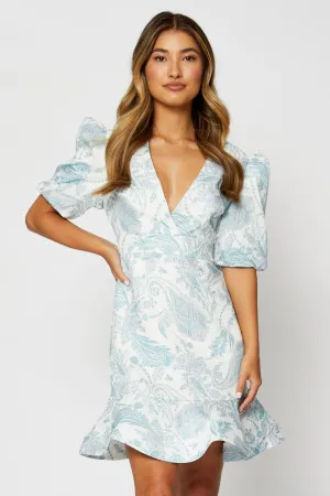 Bright patterned mini for spring Fast Life Print Mini Dress V Neck