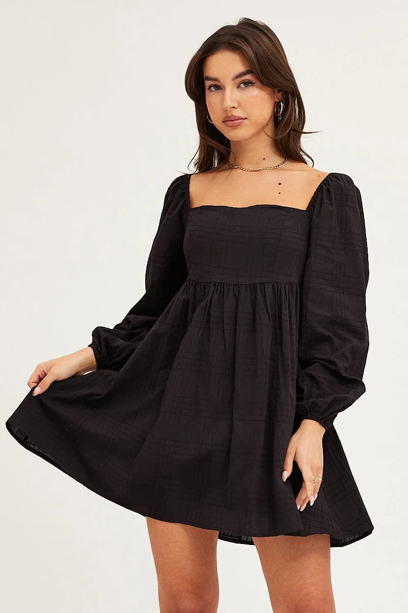 QuickDry Construction Active Fit Black Square Neck Skater Dress