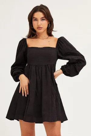 Black Square Neck Skater Dress Warm Pants