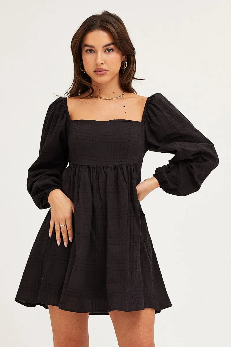 Black Square Neck Skater Dress Warm Pants