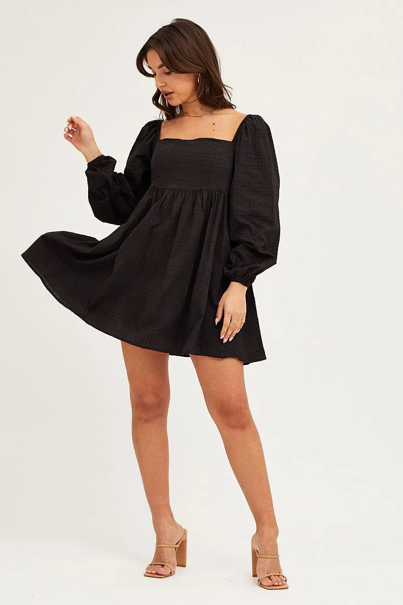Shoot Mood Sporty Joggers Black Square Neck Skater Dress
