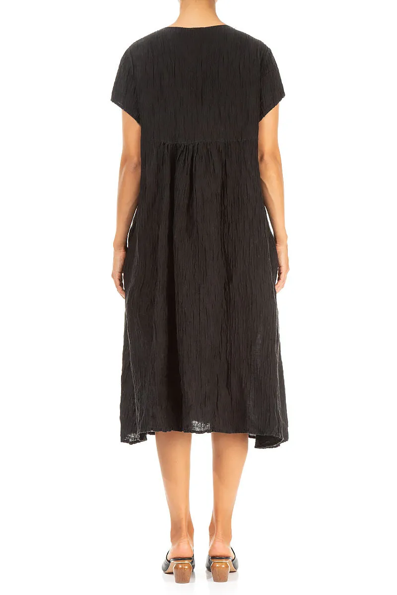 Romantic Crinkled Black Silk Midi Dress Fantasy Glow Creative Glow
