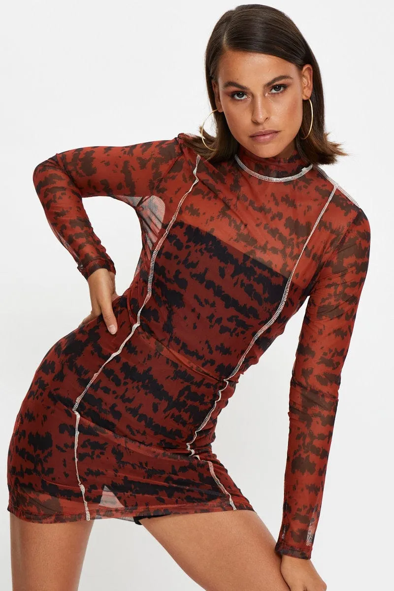 Myth Glow Print Tie Dye Overlocked Bodycon Dress