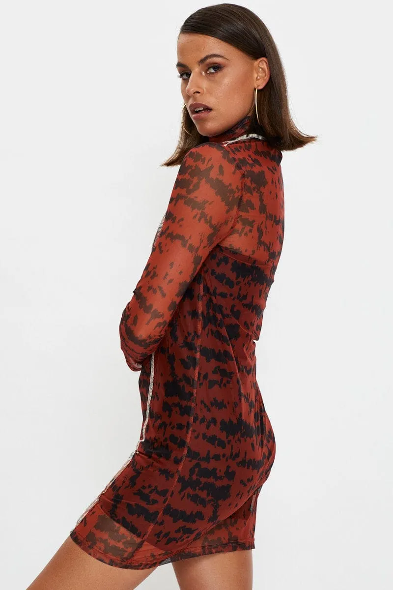 Fashion Core Planet Glow Print Tie Dye Overlocked Bodycon Dress