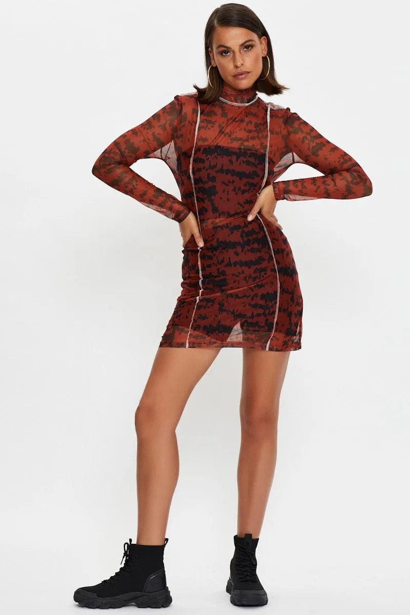 Print Tie Dye Overlocked Bodycon Dress Serene Ease HighDurabilityClothing