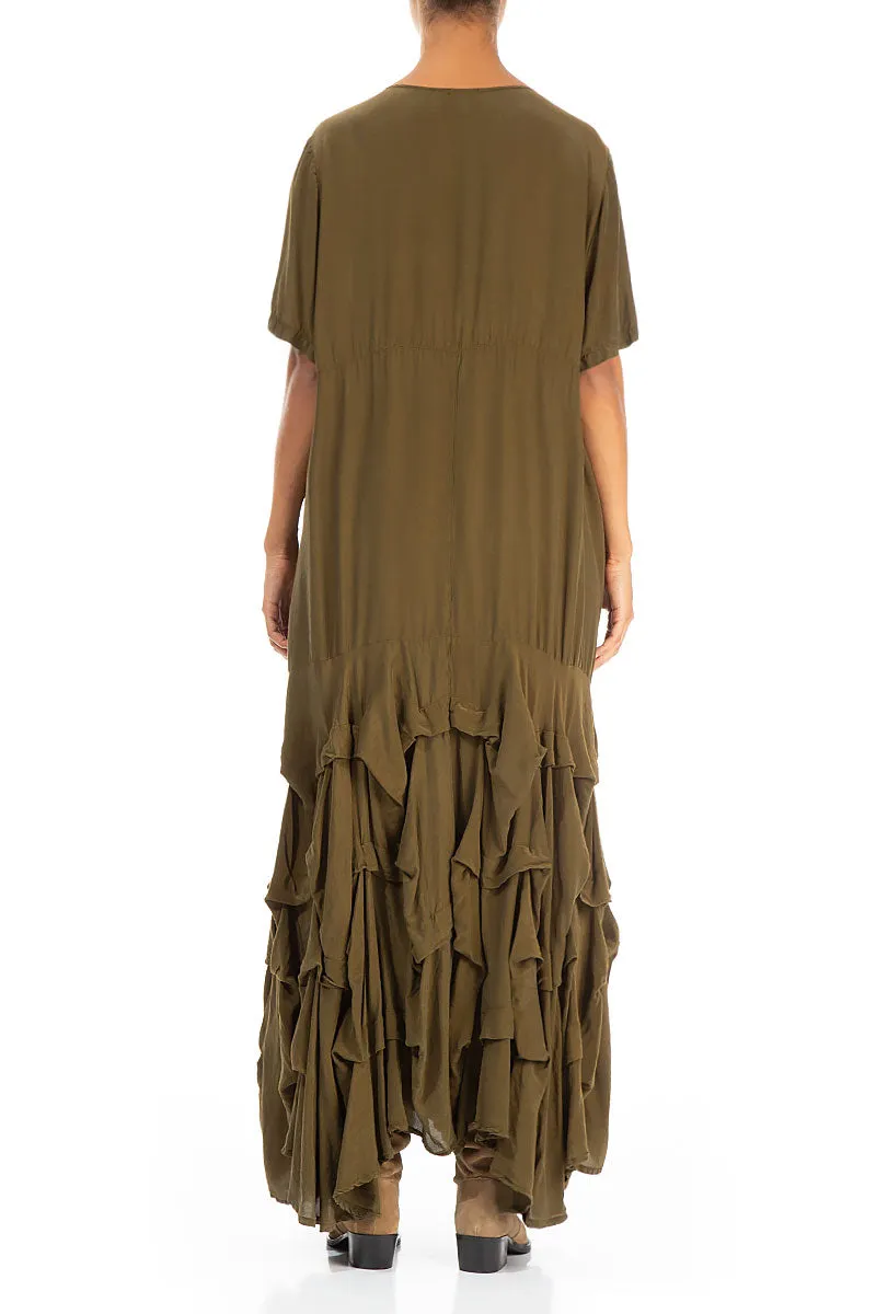 ThermalInsulated Icon Glow Ruffle Khaki Silk Bamboo Maxi Dress