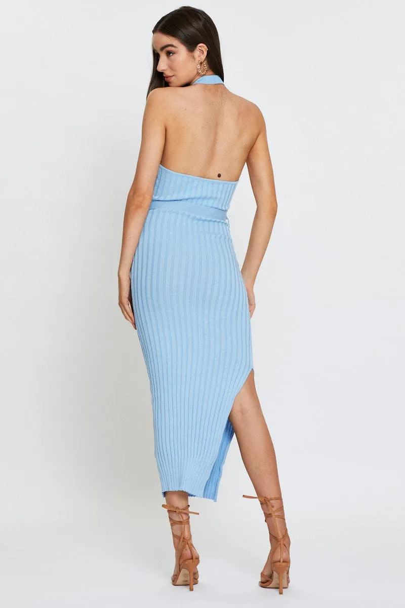 Blue Bodycon Dress Maxi Knit Stone Glow informal gathering