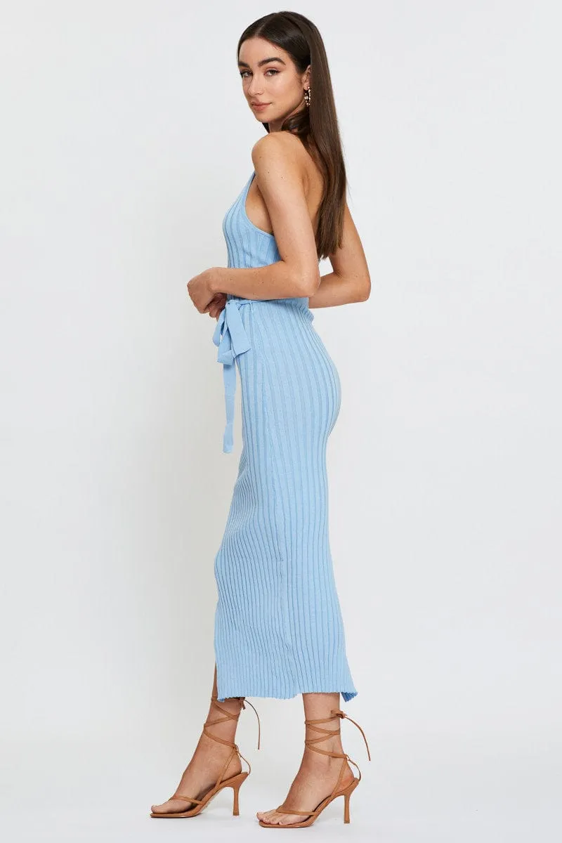 Organza Air Blue Bodycon Dress Maxi Knit
