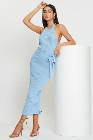Blue Bodycon Dress Maxi Knit Still Lake Boat Neck