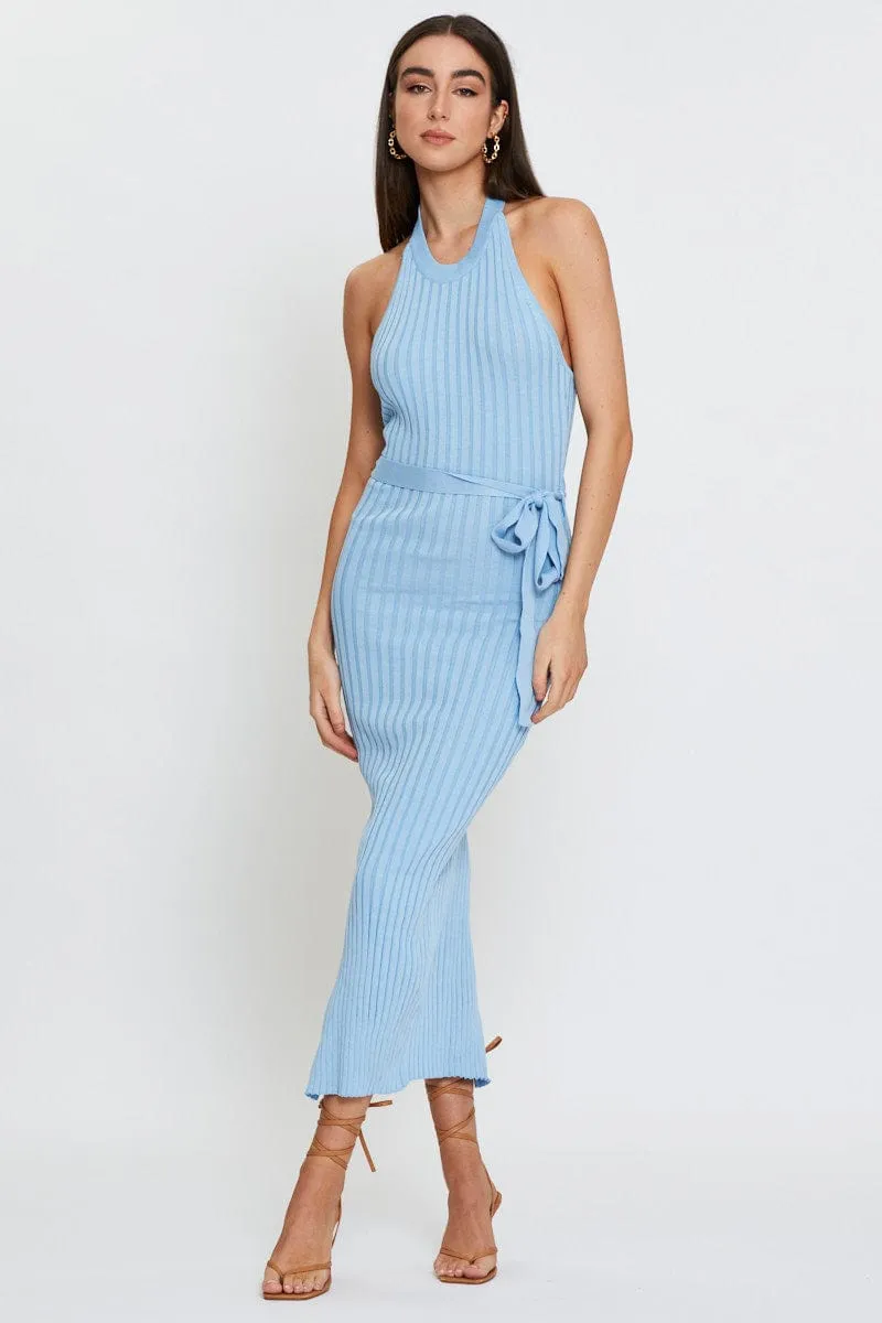 Blue Bodycon Dress Maxi Knit Vibrant boho dress