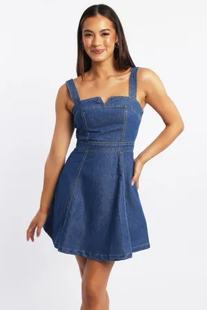 Star Pop Eco Friendly Fabric Blue Fit And Flare Dress Mini