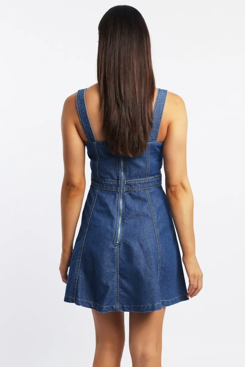 Blue Fit And Flare Dress Mini Elegant Wear Perfect Fit