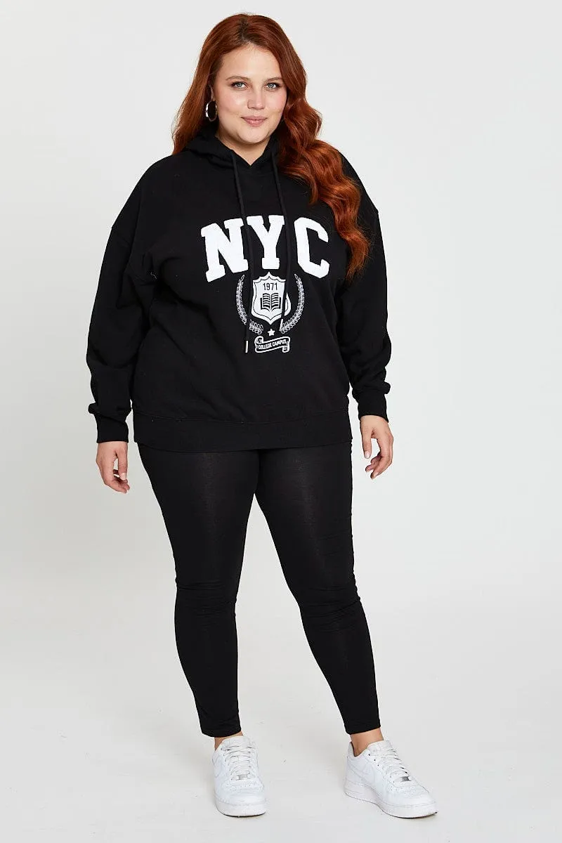 Daily Bold Black Long Sleeve Hoodie New York Embroidery Sweat