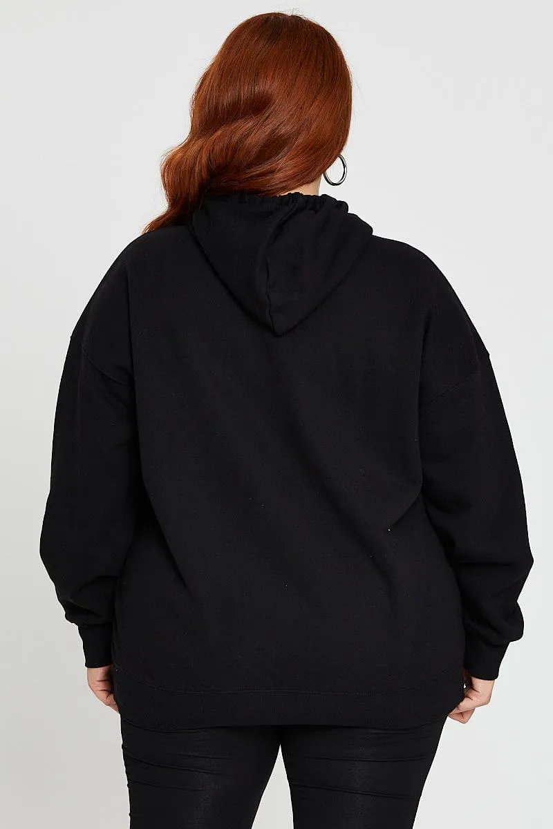 Urban Chic Cozy Feel Black Long Sleeve Hoodie New York Embroidery Sweat