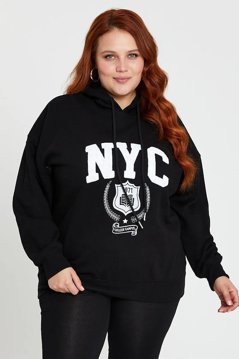 Black Long Sleeve Hoodie New York Embroidery Sweat comfortable for standing