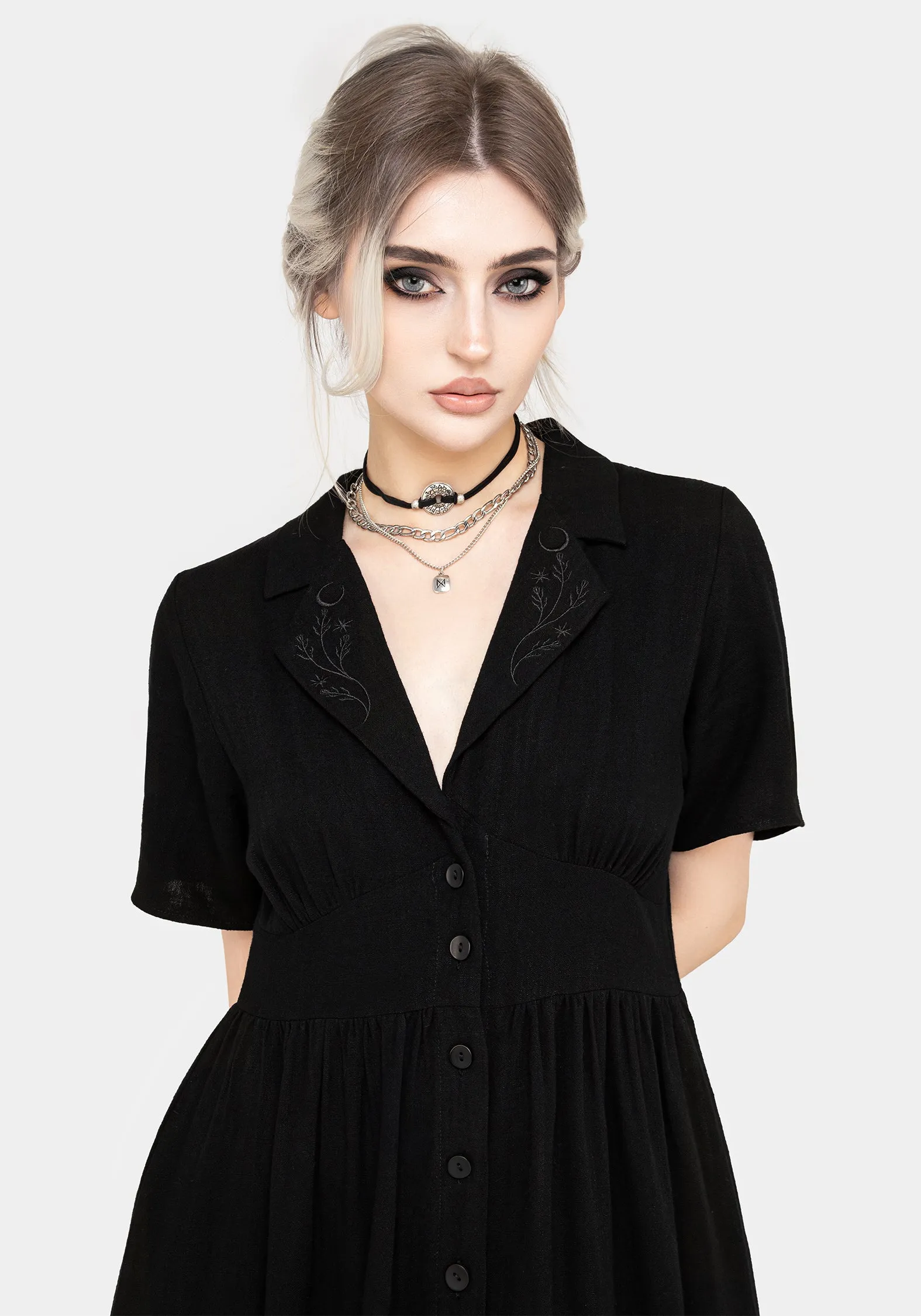 Jasmine Embroidered Midi Shirt Dress Pearl Soft