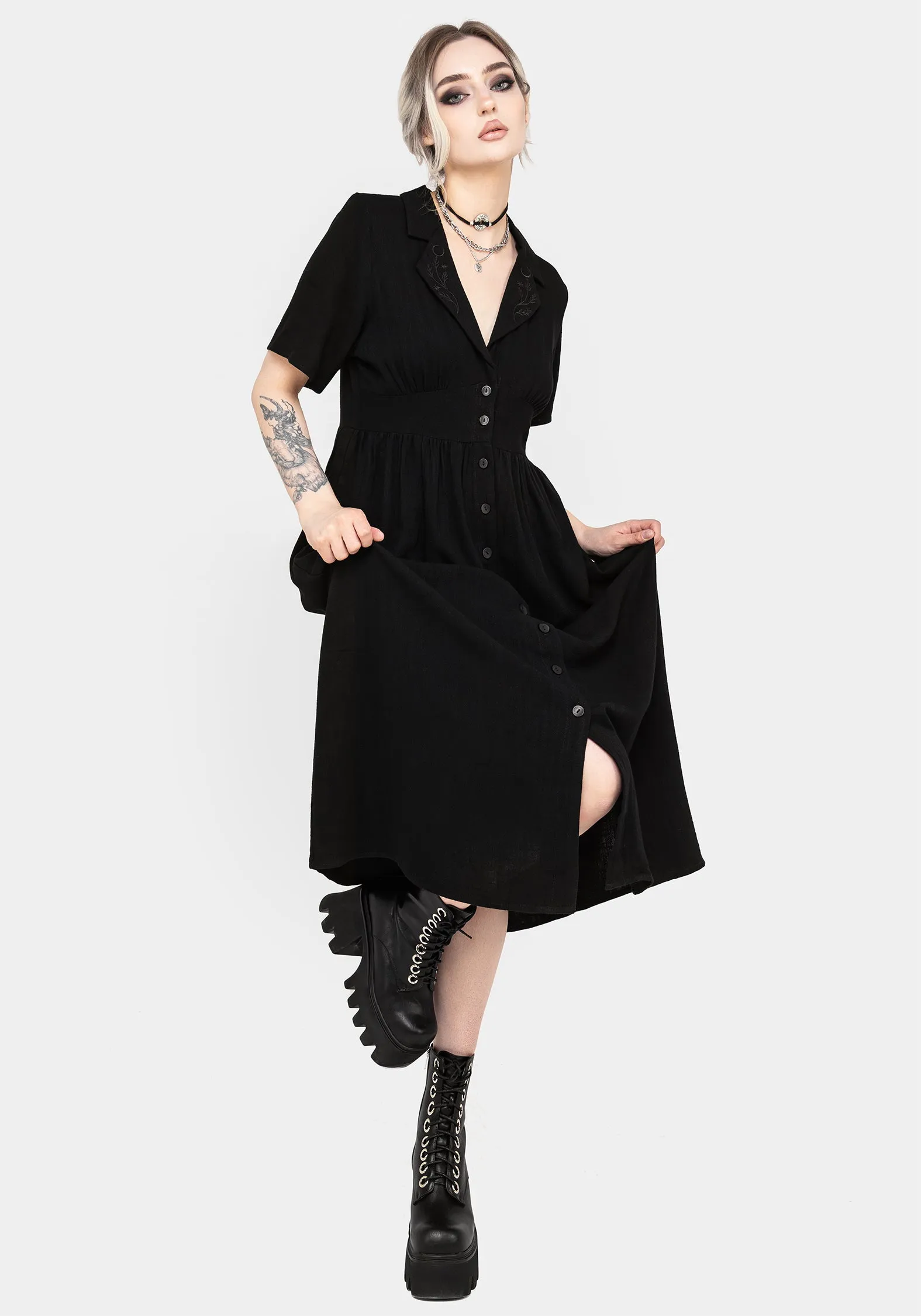 Lake Park Fall Layers Jasmine Embroidered Midi Shirt Dress