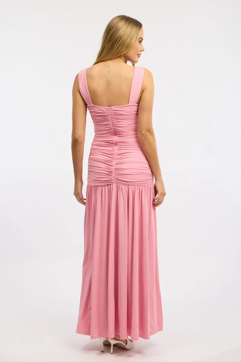 Stylish boho dress Shell Shine Pink Maxi Dress Front Split
