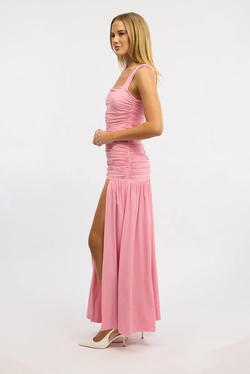 Pink Maxi Dress Front Split Urban View