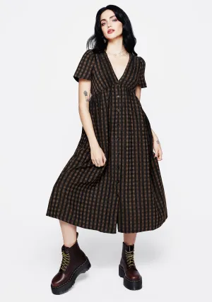 Relaxed Design Rydal Check Button Up Midi Dress - Brown