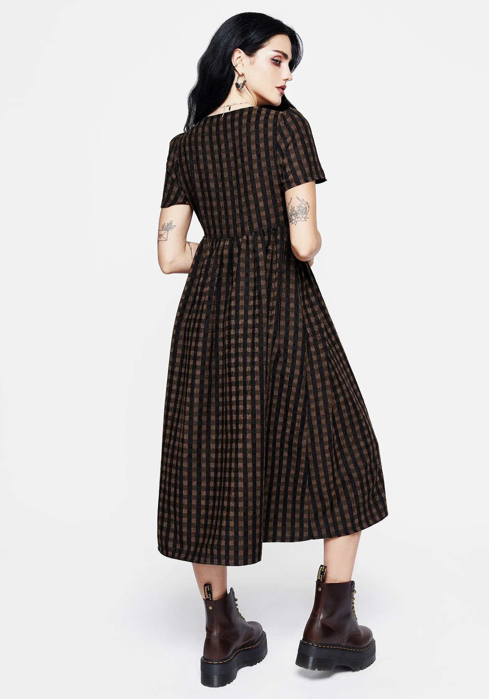 Casual Glam Rydal Check Button Up Midi Dress - Brown