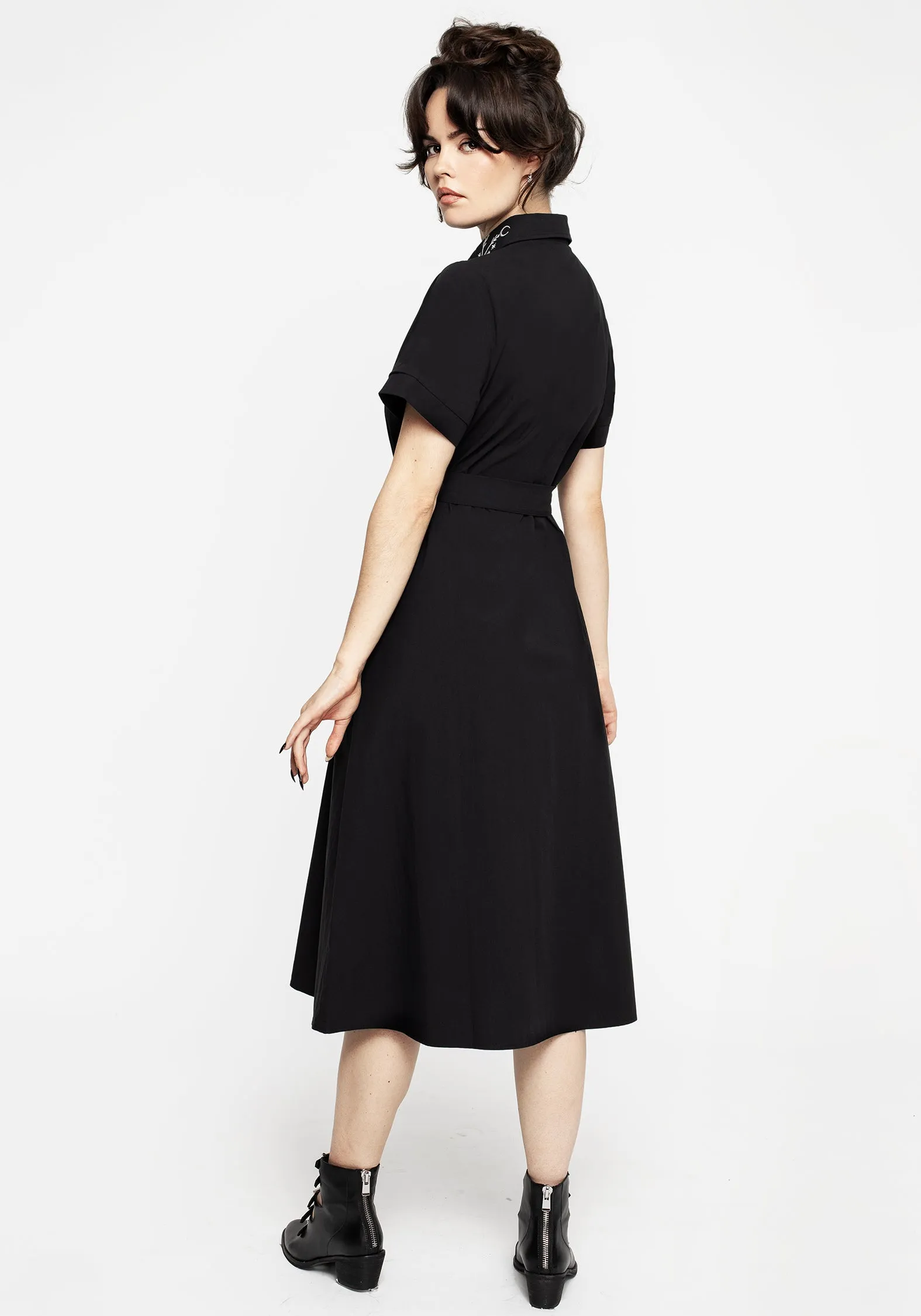 Goodfellow Embroidered Collar Midi Shirt Dress Minimalist mid-calf dress Romantic Soul