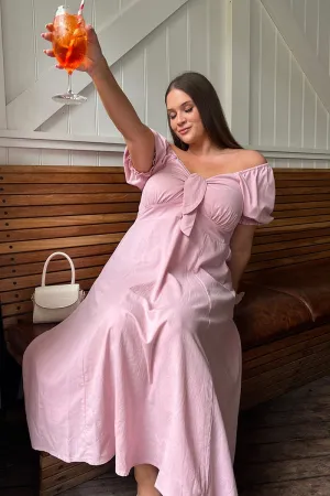 Pink Midi Dress Short Sleeve Tie Front Flight Hall Classy Look