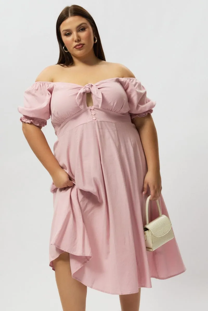 Pink Midi Dress Short Sleeve Tie Front Sophisticated Look Fresh Air