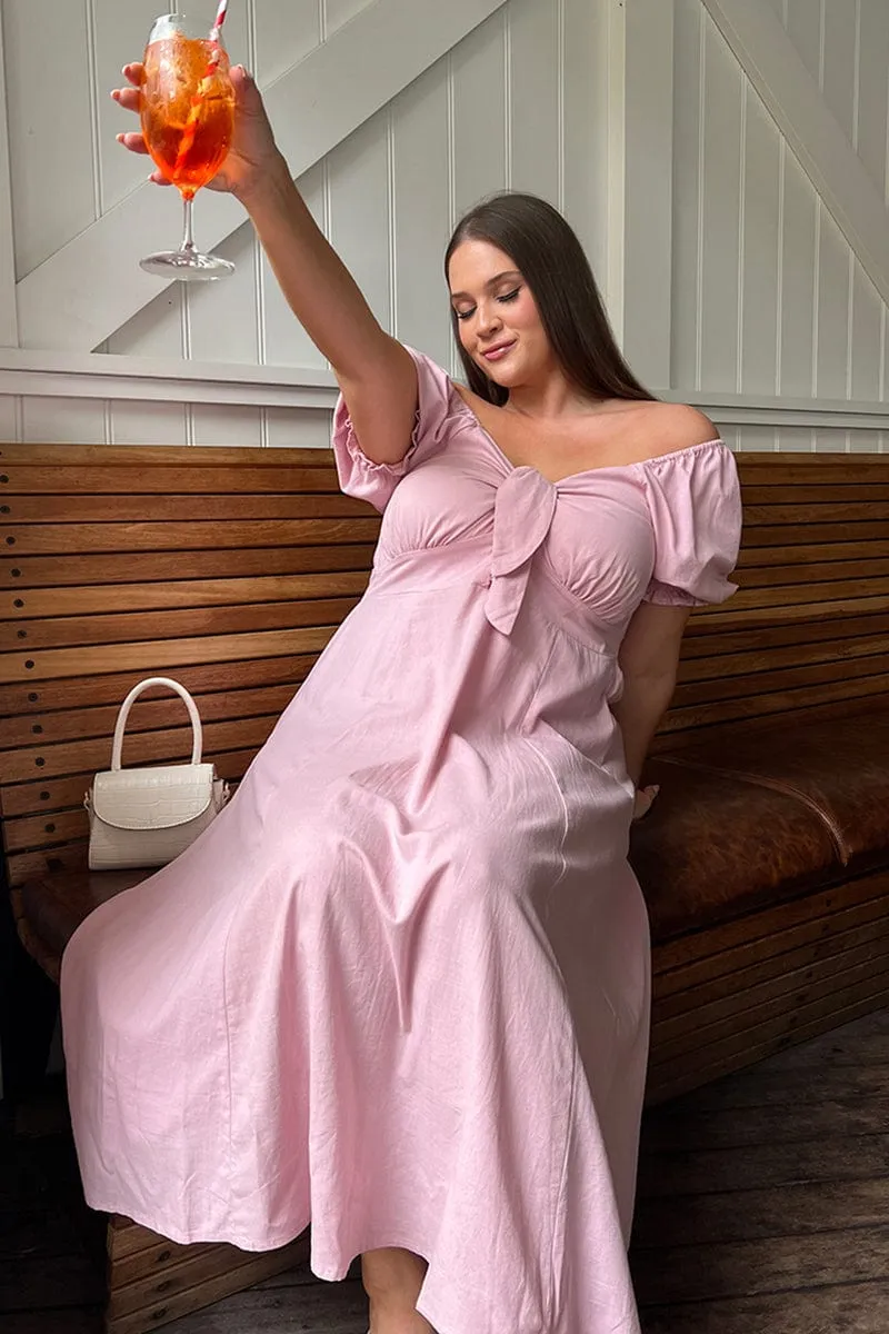 Pink Midi Dress Short Sleeve Tie Front Flight Hall Classy Look