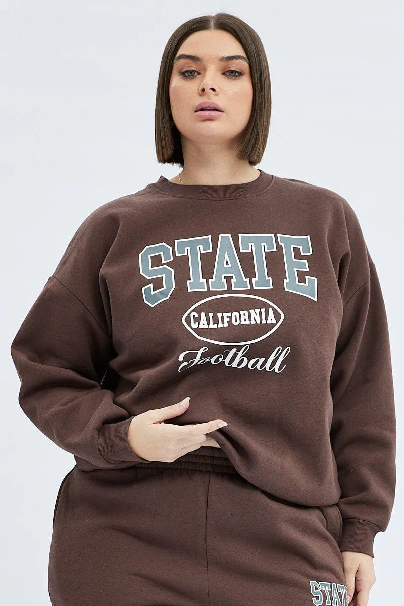 Timeless Layer Brown Oversized Sweatshirt State Football Printed Fleece