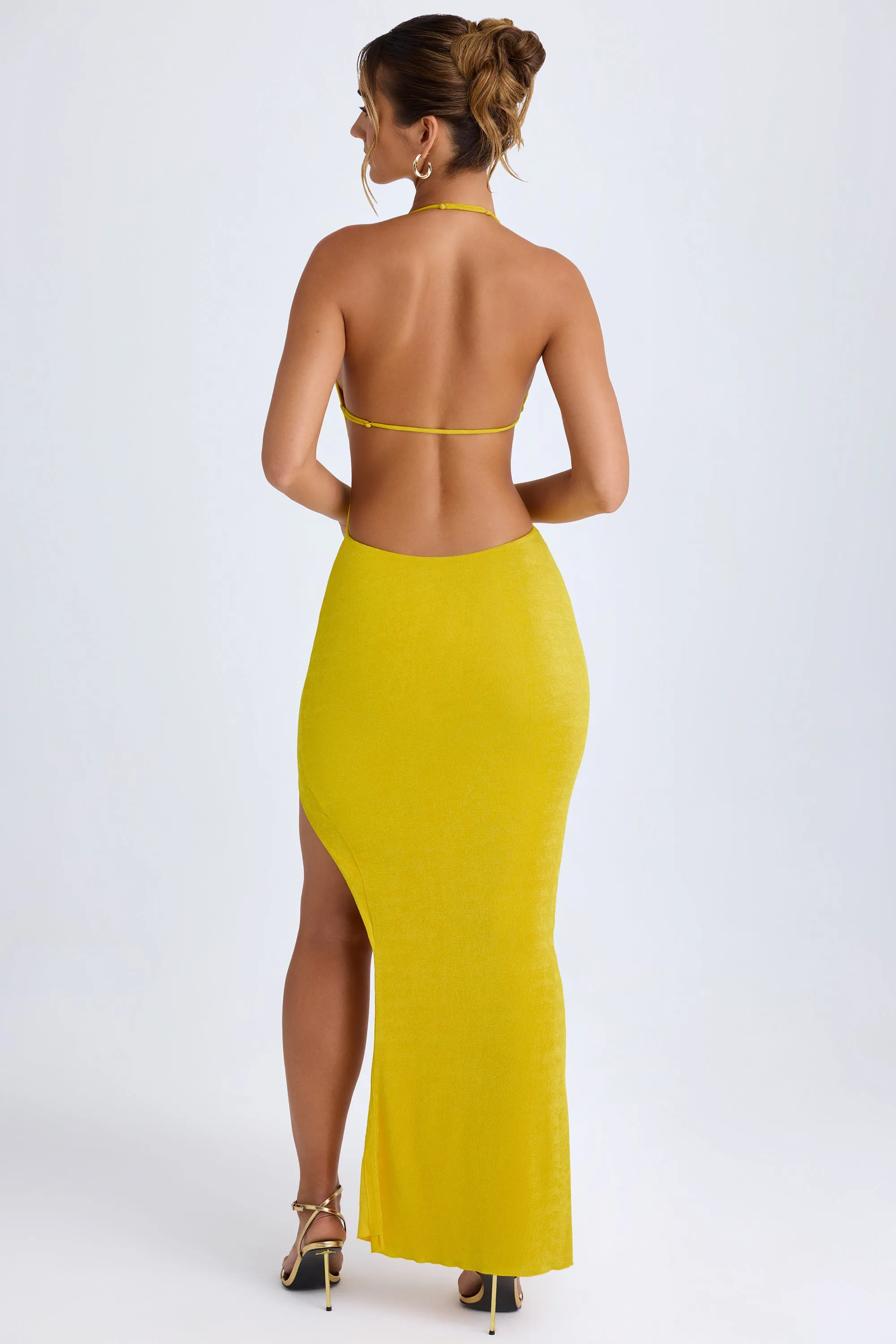 Sunbeam Flow Cut-Out Halterneck Maxi Dress in Buttercup