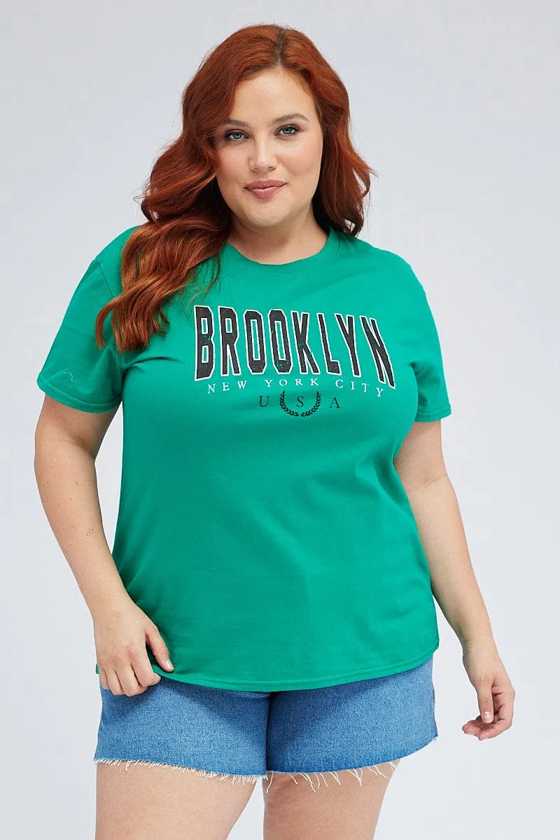 LowImpact Manufacturing Green Graphic T-shirt Brooklyn Short Sleeve Cotton