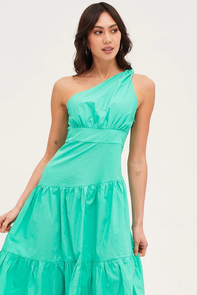 Green Maxi Dress One Shoulder Evening Elegant high-waist gown