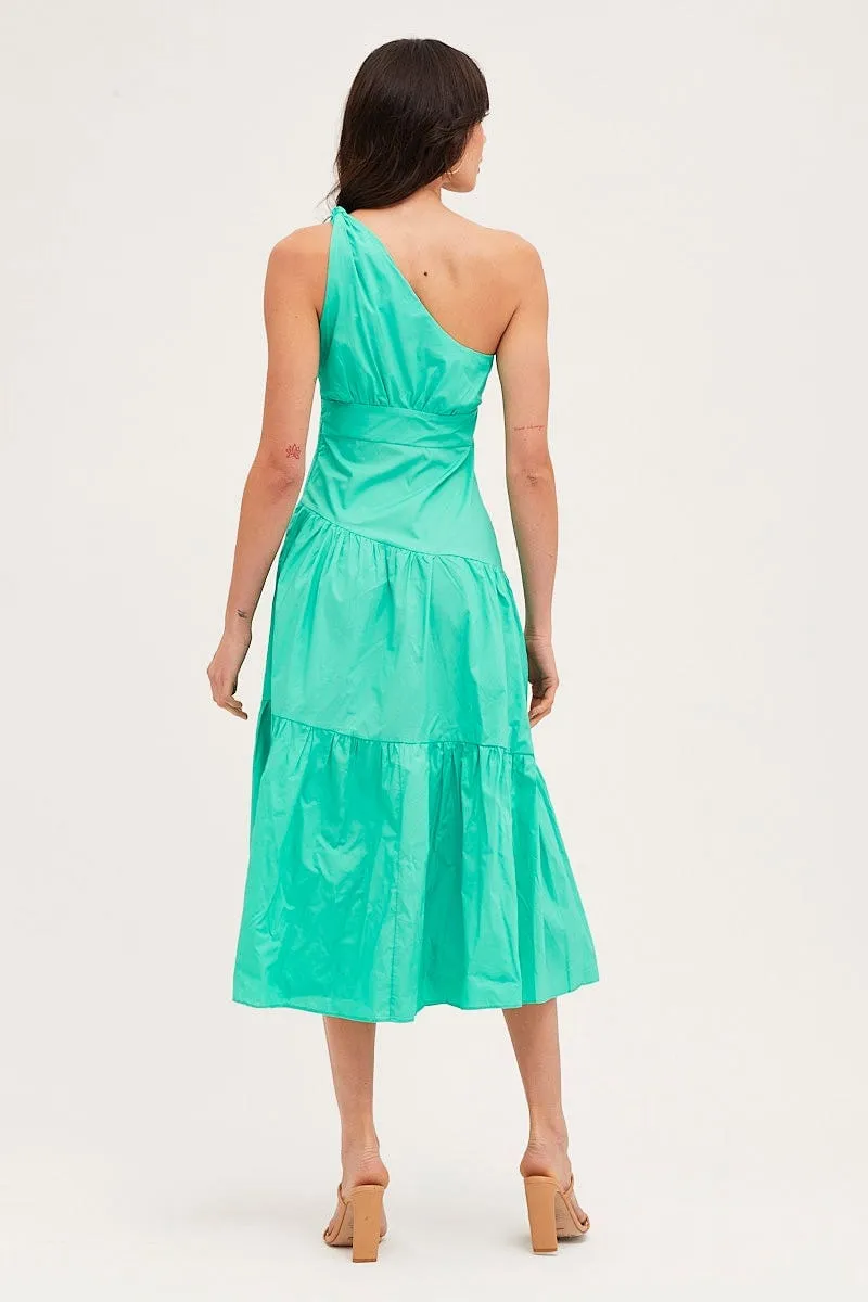 Green Maxi Dress One Shoulder Evening Gray Mist french chic