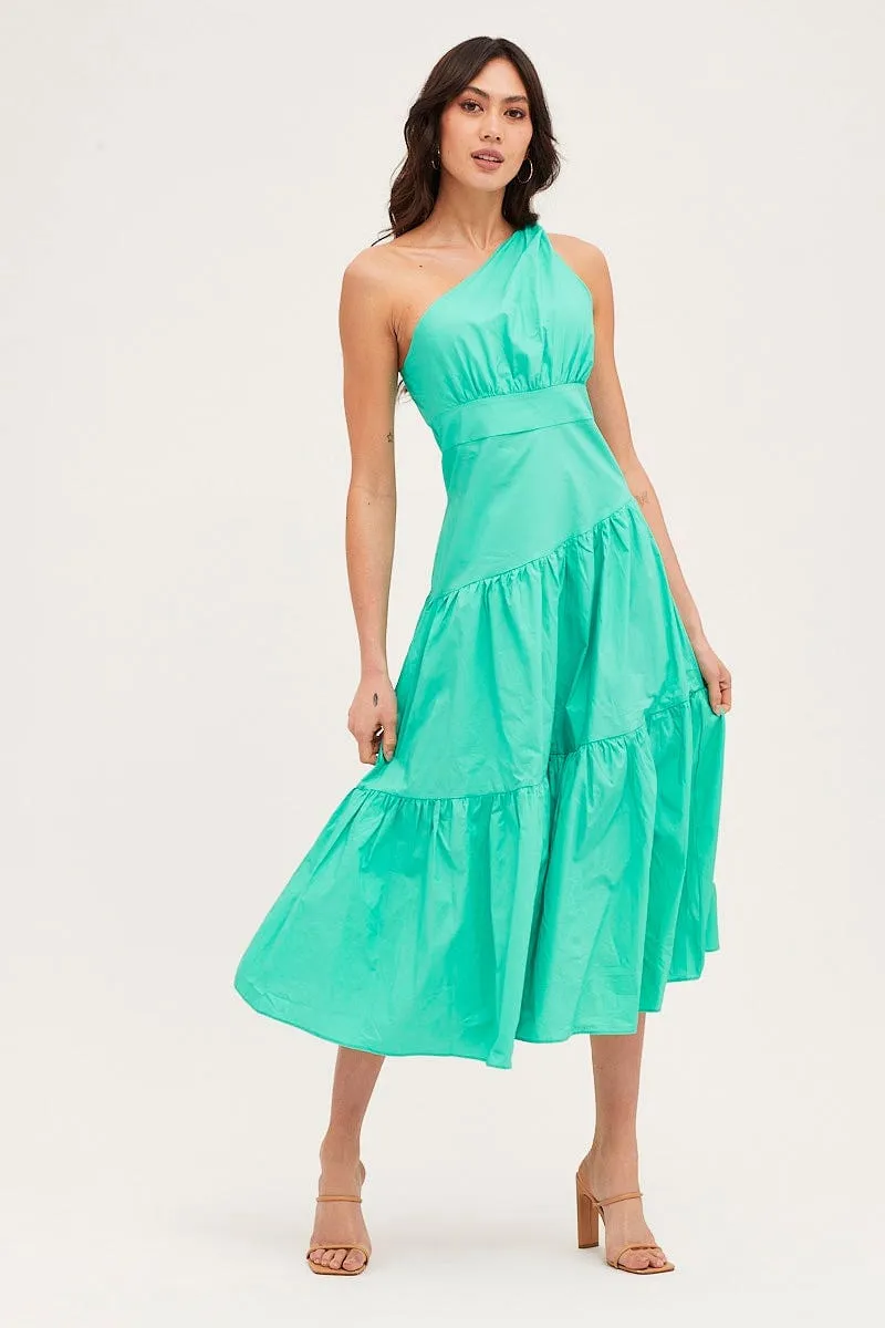 Wood Glow Evening party maxi Green Maxi Dress One Shoulder Evening