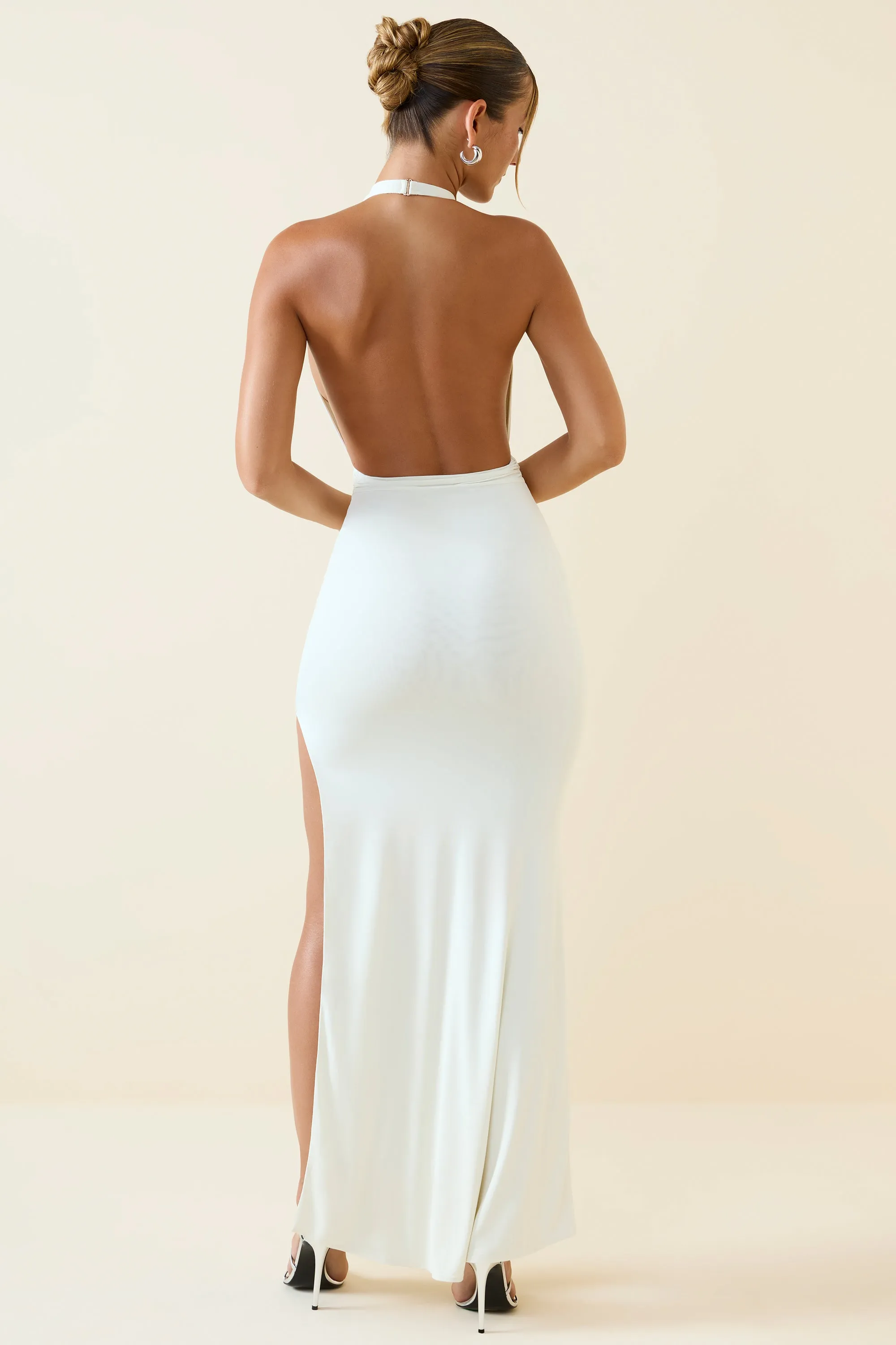 Halterneck Cut-Out Maxi Dress in Vanilla Window Glow