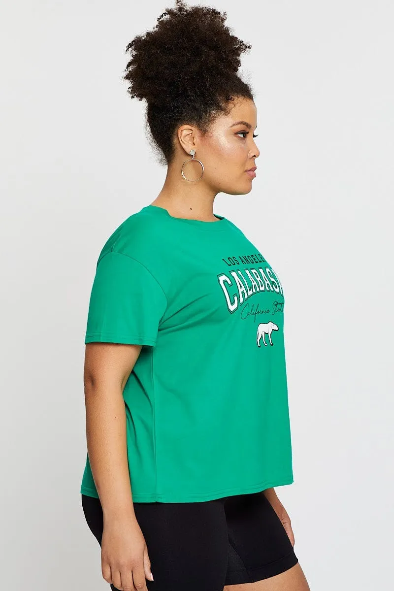 Green Graphic T-shirt Calabasas Short Sleeve Cotton Recycled Polyester Blend teenagers'