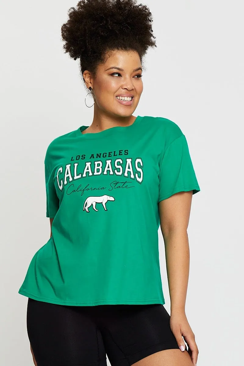 Slim Fit Cut Sustainable Dye Process Green Graphic T-shirt Calabasas Short Sleeve Cotton
