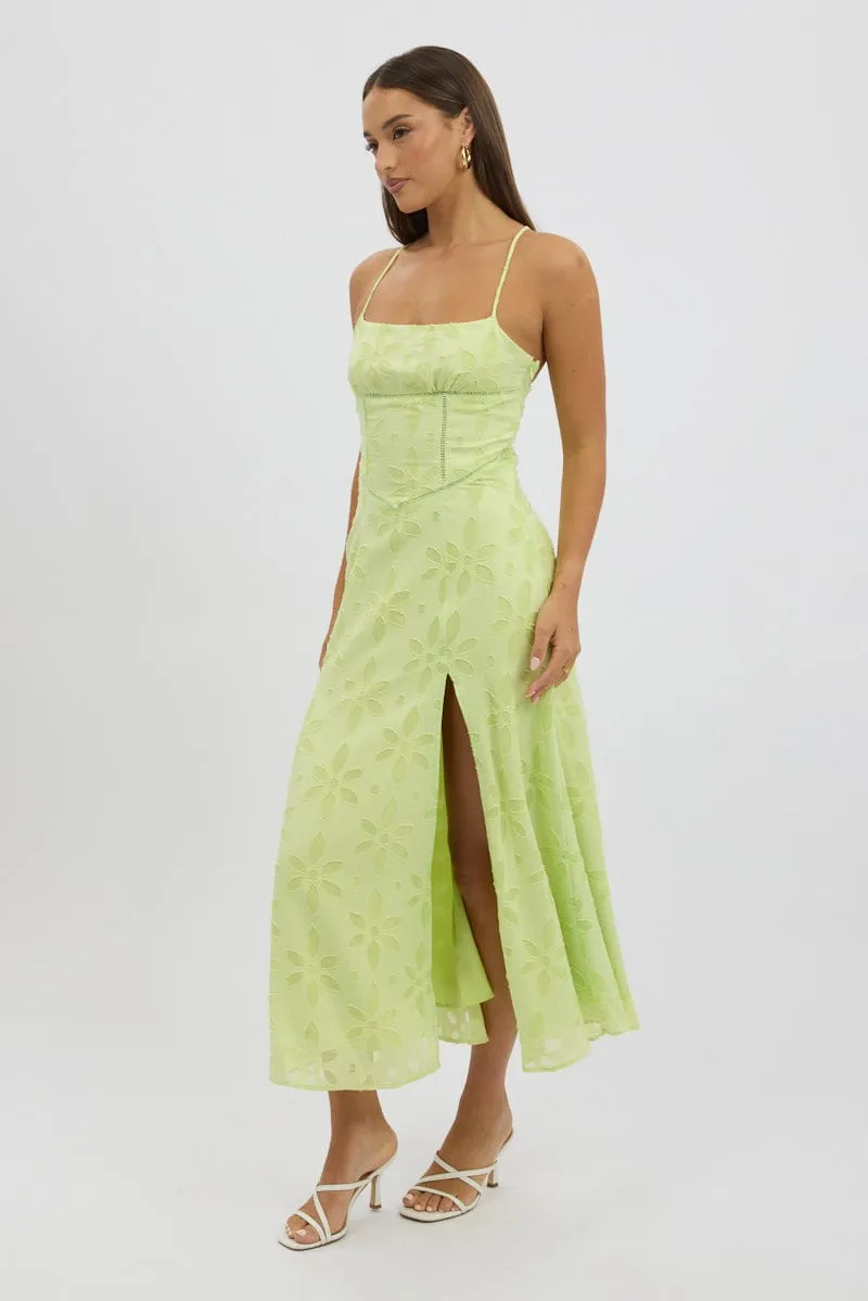 Purple Mist Deep V Green Maxi Dress Jacquard Lace