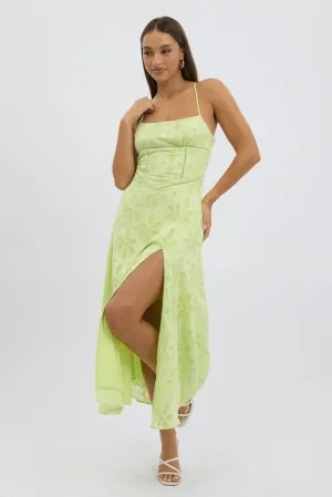 Green Maxi Dress Jacquard Lace Rose Arch