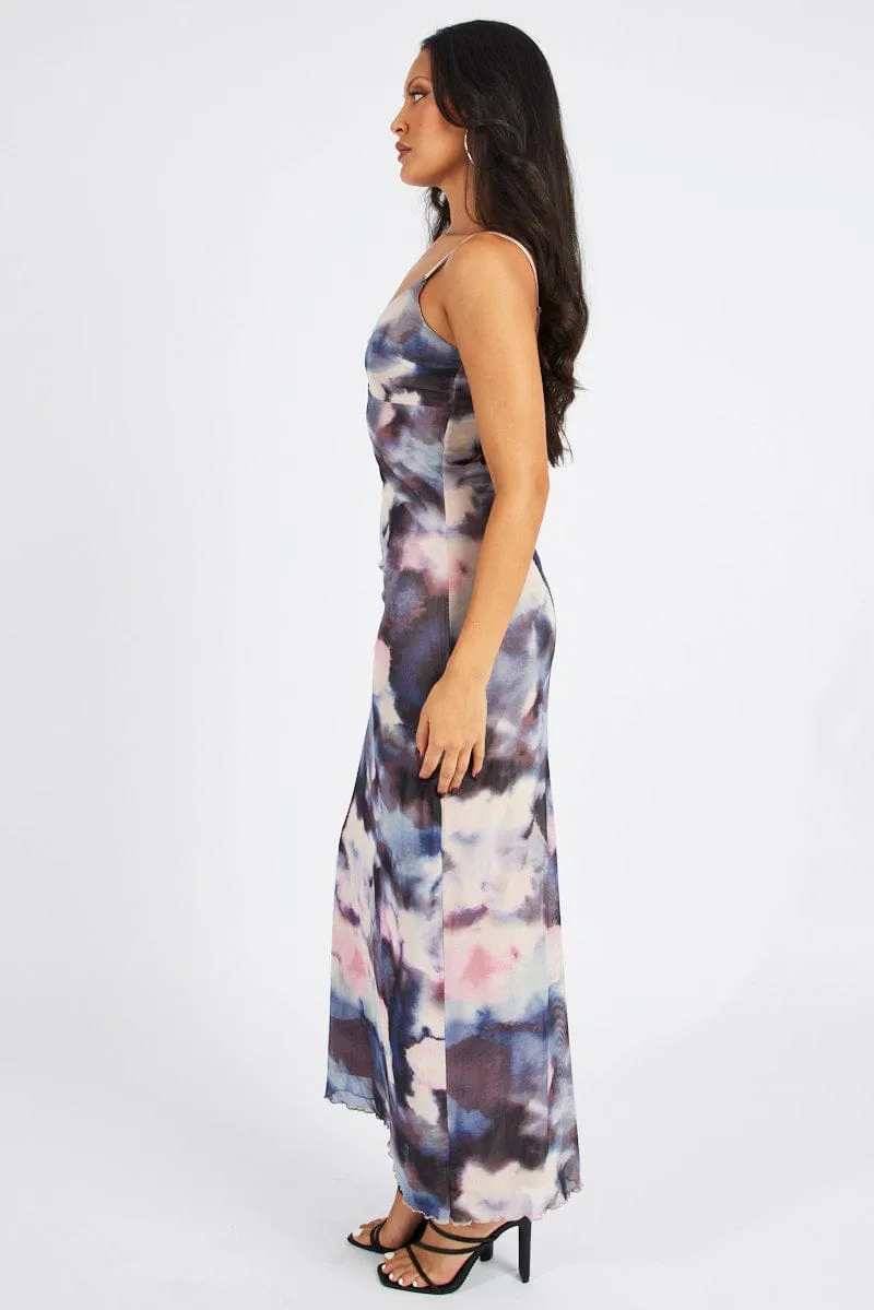 Beige Glow Multi Abstract Maxi Dress Sleeveless Bodycon Mess