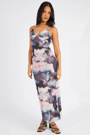 Multi Abstract Maxi Dress Sleeveless Bodycon Mess Joy Soul Peach Soft